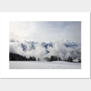 Snowy Mountain Range in the Clouds Posters and Art